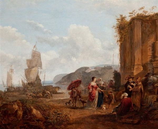 L'arrivee D'une Jeune Noble Dans Un Port Mediterraneen Oil Painting by Carel van Falens or Valens