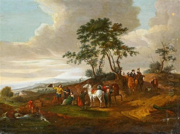 Jagdgesellschaft Oil Painting by Carel van Falens or Valens