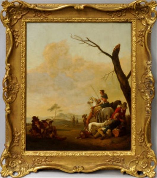 The Falcon Hunters Oil Painting by Carel van Falens or Valens