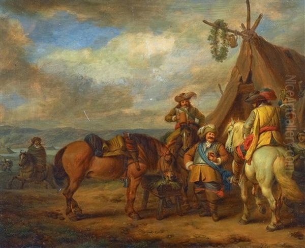 Musketiere Im Feldlager Oil Painting by Carel van Falens or Valens