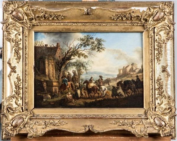 La Halte Des Cavaliers Oil Painting by Carel van Falens or Valens