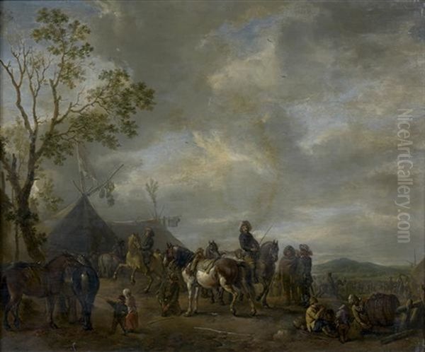 La Halte Des Cavaliers Oil Painting by Carel van Falens or Valens