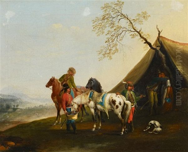 Vor Dem Reiterlager Oil Painting by Carel van Falens or Valens