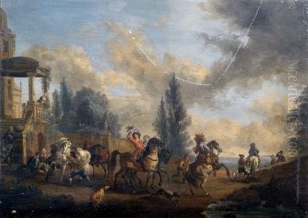 Scene De Chasse Oil Painting by Carel van Falens or Valens