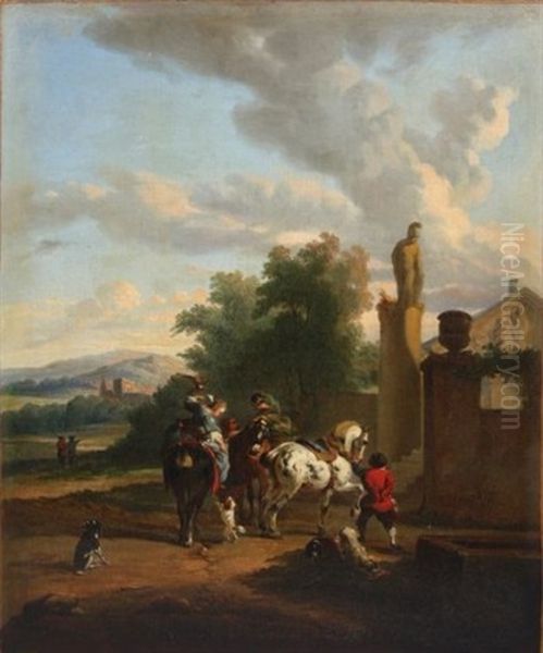 Etalon Piaffant Devant Un Palais Oil Painting by Carel van Falens or Valens