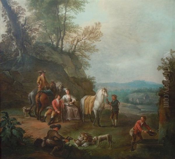 La Halte Pendant La Chasse Oil Painting by Carel van Falens or Valens