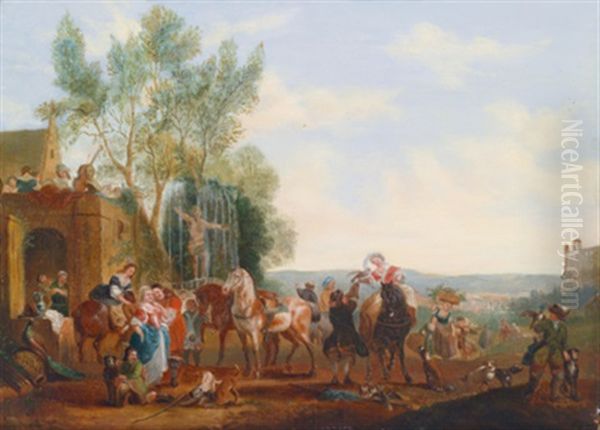 Der Aufbruch Zur Falkenjagd Oil Painting by Carel van Falens or Valens