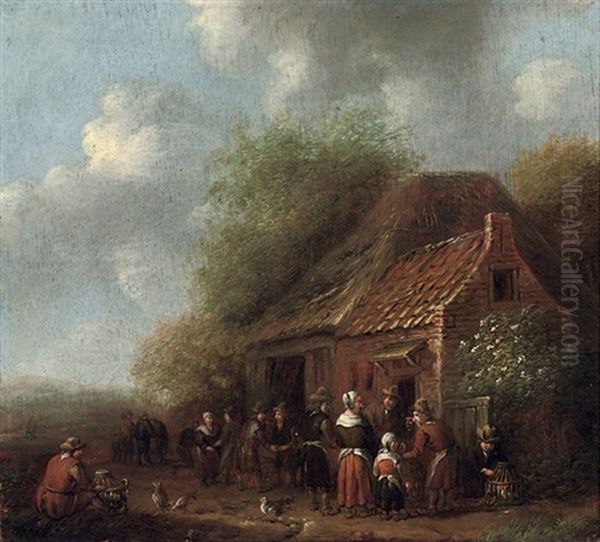 Peasants By An Inn Oil Painting by Carel van Falens or Valens