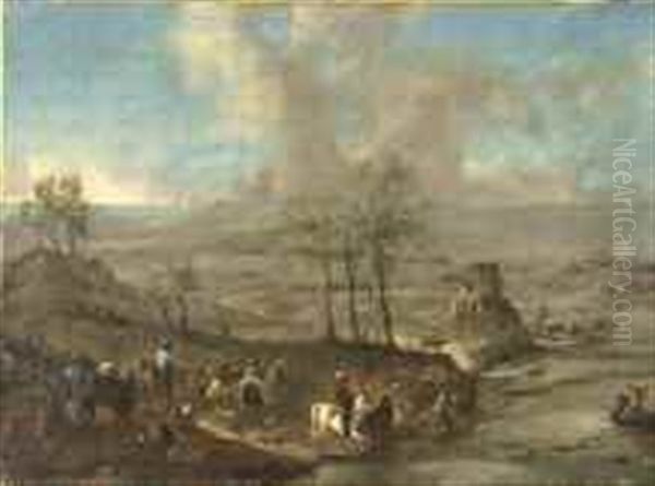 Paysage Anime De Cavaliers Oil Painting by Carel van Falens or Valens