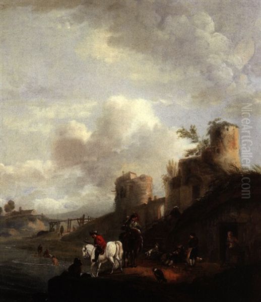 Rastende Reiter Oil Painting by Carel van Falens or Valens