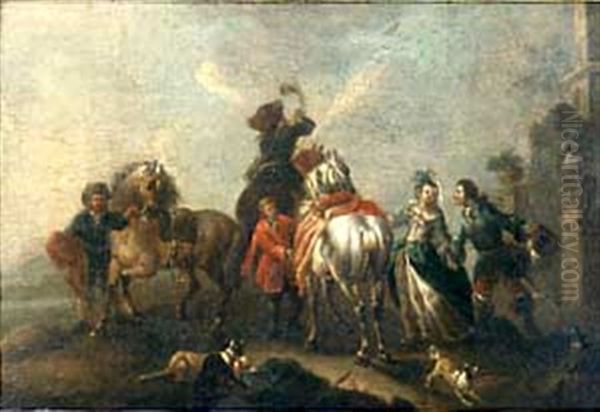 Le Depart Pour La Chasse Oil Painting by Carel van Falens or Valens