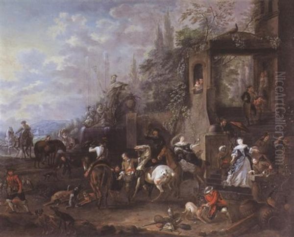 Le Depart Pour La Chasse Au Faucon Oil Painting by Carel van Falens or Valens