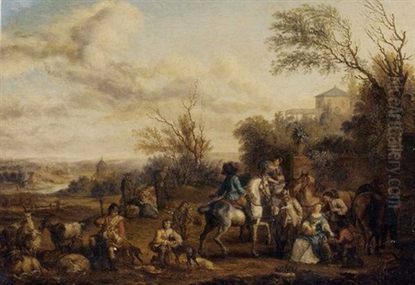 The Return From The Hunt Oil Painting by Carel van Falens or Valens