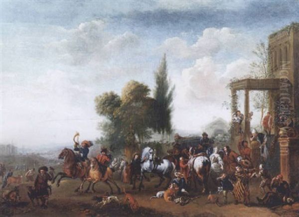 Depart De Chasse Oil Painting by Carel van Falens or Valens