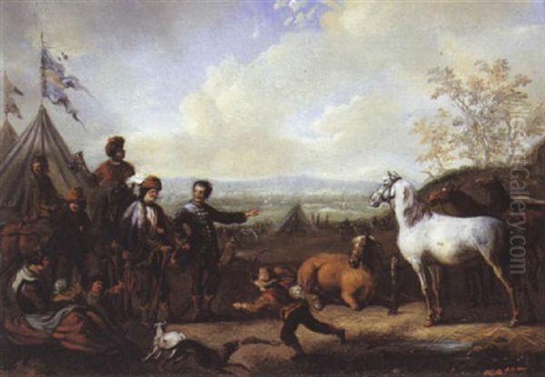 Le Bivouac Oil Painting by Carel van Falens or Valens