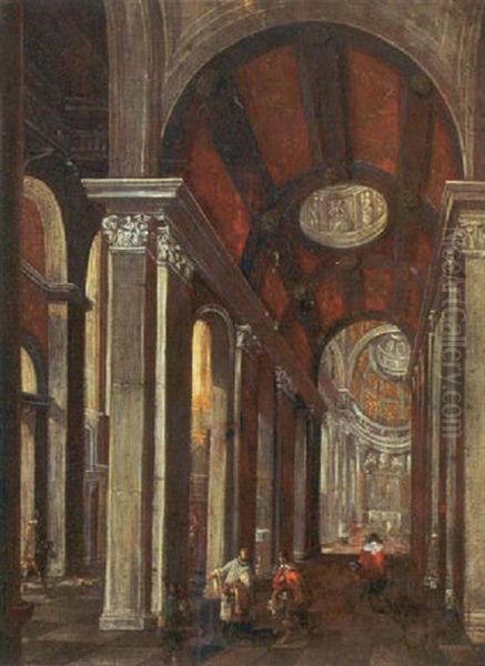 Kirkinterior Med Personer Oil Painting by Carel van Falens or Valens