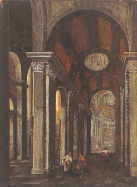 Kirkeinterior Med Personer Oil Painting by Carel van Falens or Valens