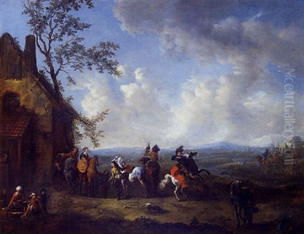 Le Depart Pour La Chasse Au Faucon Oil Painting by Carel van Falens or Valens