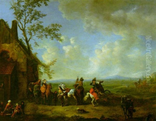 The Departure Of The Falcon Party Oil Painting by Carel van Falens or Valens