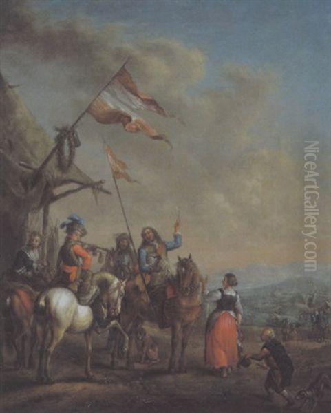 Aufbruch Zur Falkenjagd Oil Painting by Carel van Falens or Valens