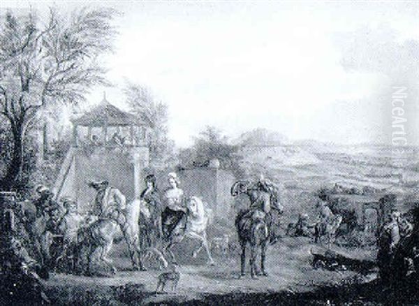 Cavaliers Et Paysans Dans Un Paysage Oil Painting by Carel van Falens or Valens