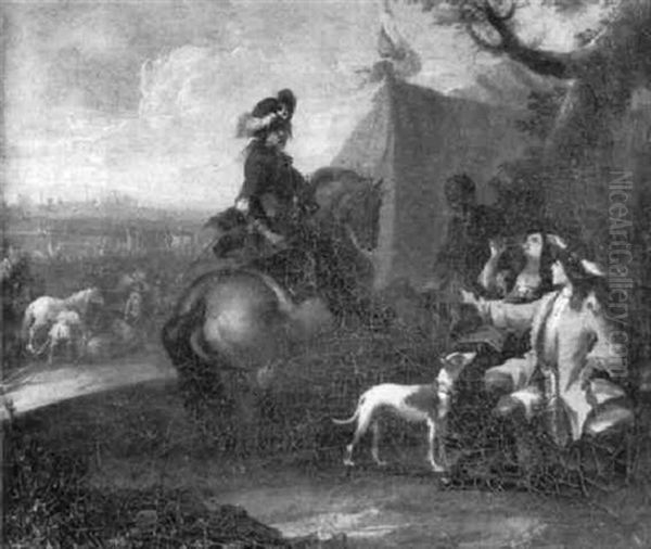 Rast Einer Reisegesellschaft Oil Painting by Carel van Falens or Valens