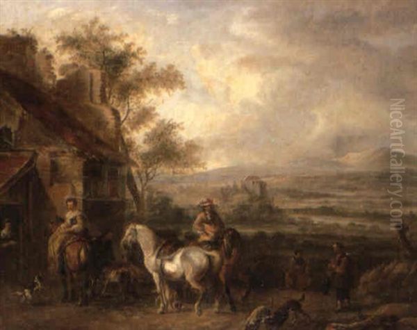 La Halte A L'auberge Oil Painting by Carel van Falens or Valens