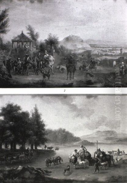 La Halte Des Cavaliers Oil Painting by Carel van Falens or Valens