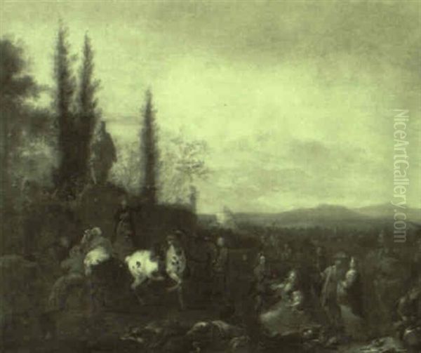 Hunting Party Oil Painting by Carel van Falens or Valens