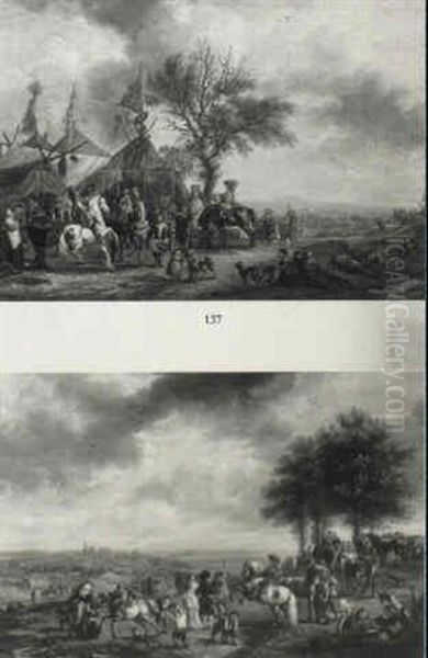 Military Encampment Oil Painting by Carel van Falens or Valens