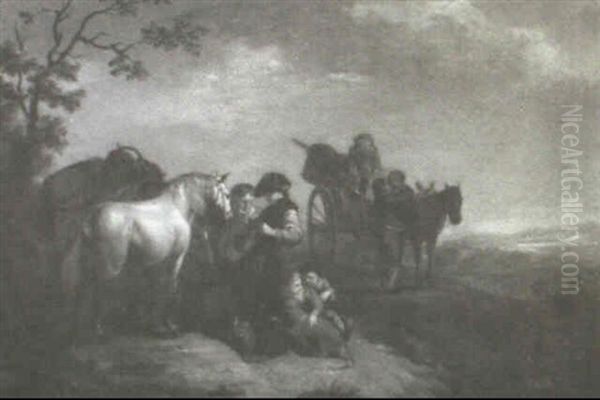 Stopping For A Rest Along The Highway Oil Painting by Carel van Falens or Valens