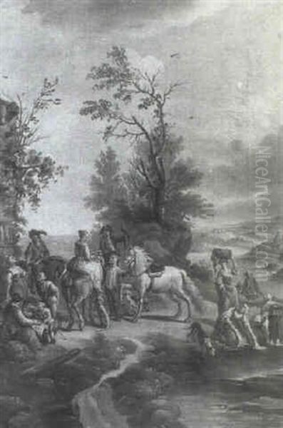 Depart Pour La Chasse Oil Painting by Carel van Falens or Valens