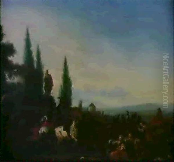 Rastende Jager Vor Den Mauern Eines Schlossparks Oil Painting by Carel van Falens or Valens