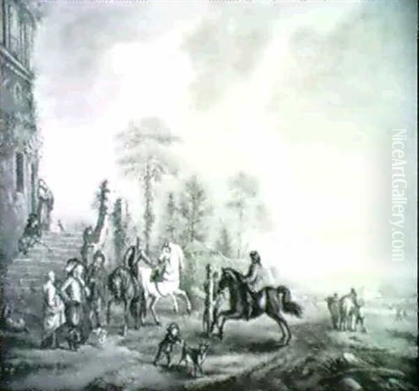 Le Manege De Chevaux Oil Painting by Carel van Falens or Valens