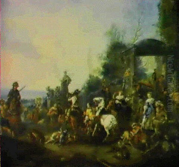Le Depart Pour La Chasse Au Faucon Oil Painting by Carel van Falens or Valens