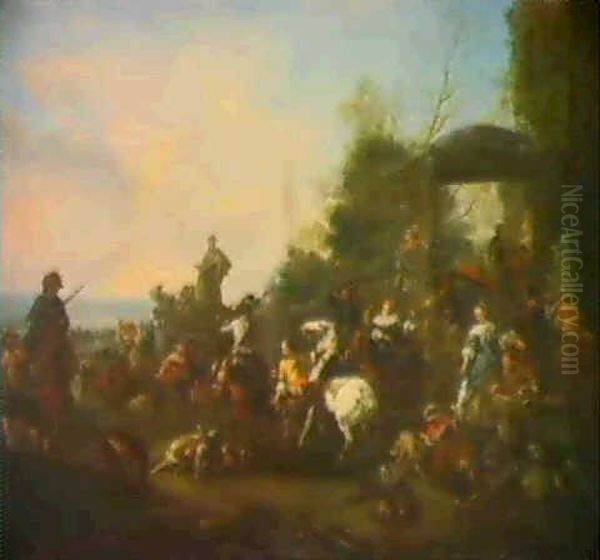 Le Depart Pour La Chasse Au Faucon Oil Painting by Carel van Falens or Valens