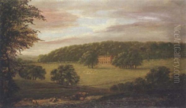 A Country House In A Landscape Oil Painting by Major General Walter Fane
