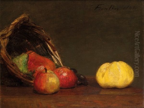 A Still Life Of Fruit And A Basket Oil Painting by Henri Fantin-Latour
