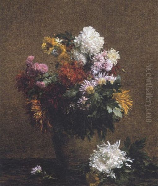Grand Bouquet De Chrysanthemes Oil Painting by Henri Fantin-Latour