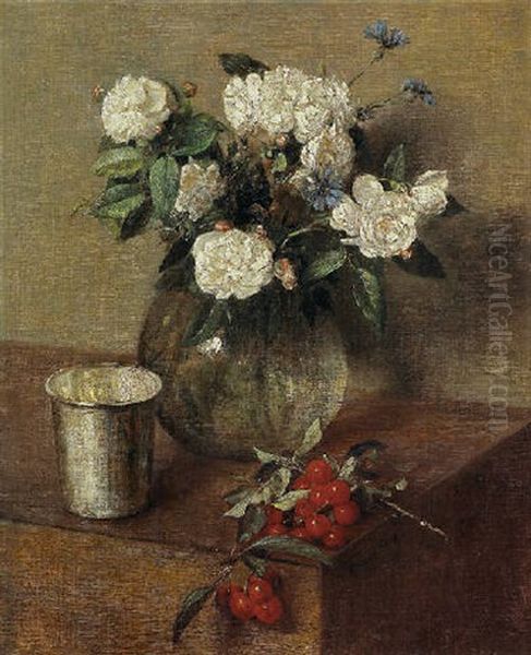 Roses Blanches Et Cerises Oil Painting by Henri Fantin-Latour