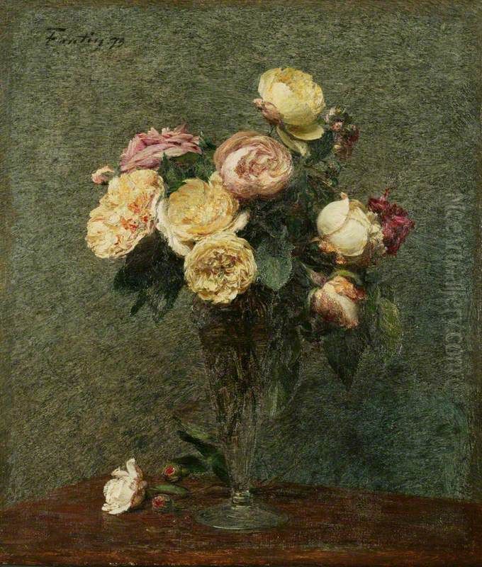 Roses Dans Un Vase De Verre Oil Painting by Henri Fantin-Latour