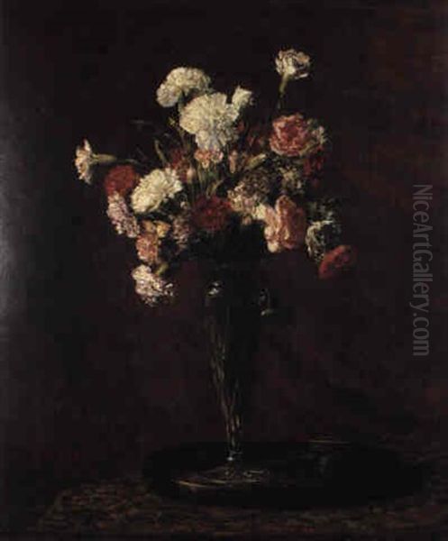 Oeillets Sur Fond Rouge Oil Painting by Henri Fantin-Latour