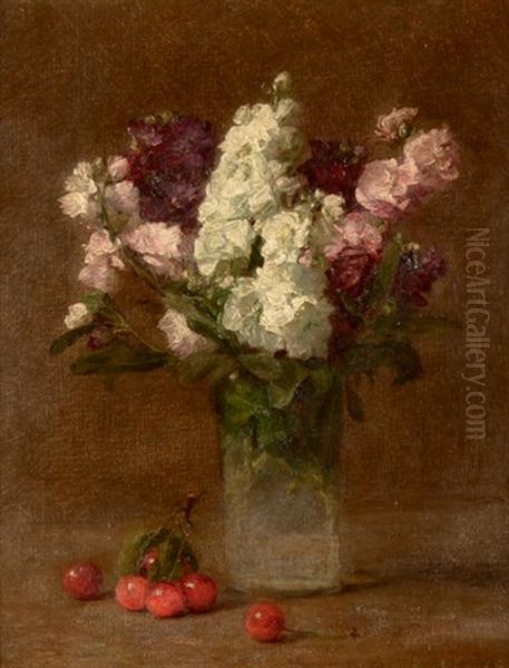 Bouquet De Fleurs Aux Cerises Oil Painting by Victoria Dubourg