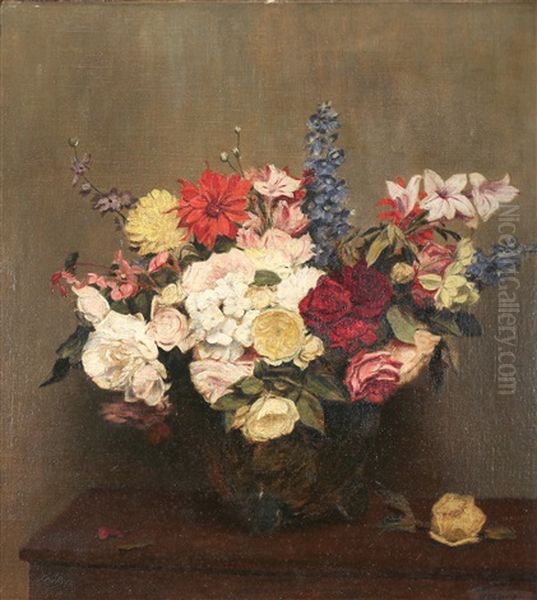 Flower Bouquet On A Table Oil Painting by Victoria Dubourg