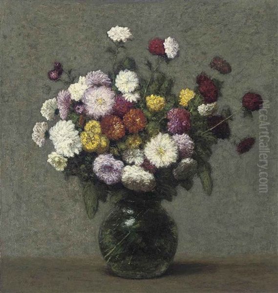 Bouquet De Zinnias Dans Un Vase Boule Oil Painting by Victoria Dubourg