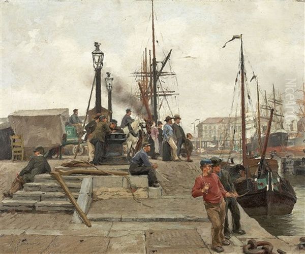 Seeleute Im Antwerpener Hafen Oil Painting by Edgard Farasyn