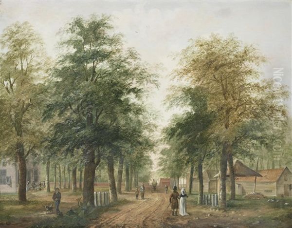 An Elegant Couple Promenading On A Wooded Avenue Oil Painting by Paulus Constantin La Fargue