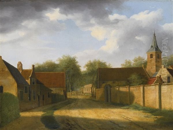 A Street In Rijnsburg With The Abbey Tower And The Old Walls Of The Begijnhof Oil Painting by Paulus Constantin La Fargue