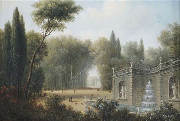 Parklandschaft Mit Groser Brunnenanlage Oil Painting by Paulus Constantin La Fargue