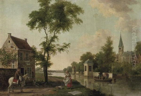 A Teahouse, Probably Along The River Vecht Oil Painting by Paulus Constantin La Fargue